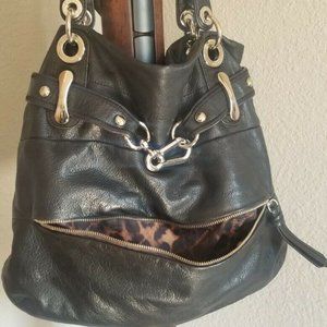 B. Makowsky Leather Black Tote Bag Front Zipper Satchel Purse w/Horse Bit